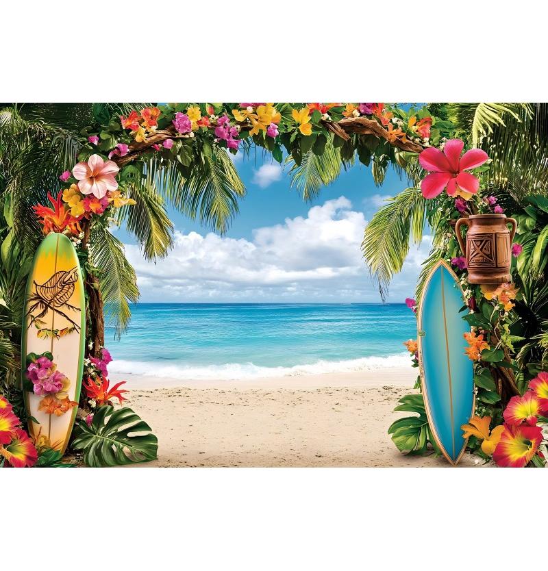Summer Seaside Party Backdrops For Photography Tent Fruits Beach Palm Trees Holiday Camping Party Background Decor Photo Studio