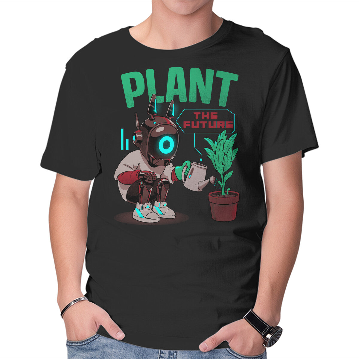 Unisex Crew Neck T-Shirt Plant The Future Graphic Short Sleeve Casual Tee L