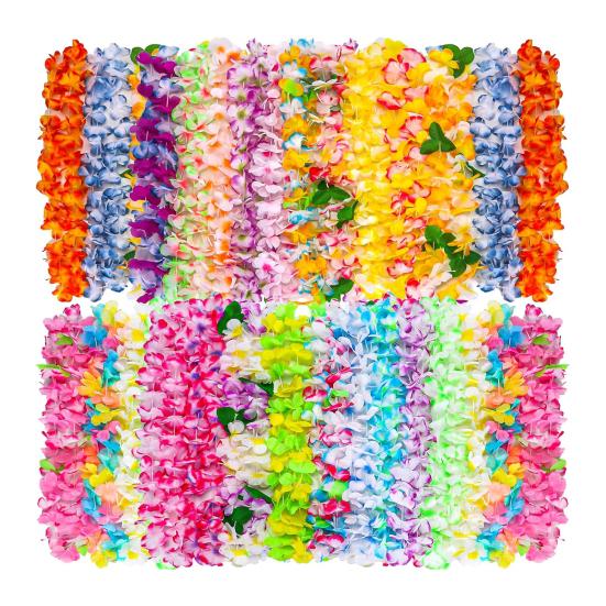 Hawaiian Leis Bulk Colorful Faux Flower Necklace Leis Tropical Theme Party Favors for Adults Hawaii Summer Beach Luau Party Birthday Party Supplies