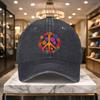 Flower Peace Sign Washed Baseball Cap Adjustable Cotton Distressed Street Style Hat for Unisex