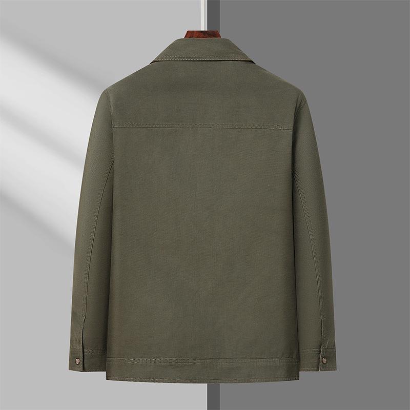2024 Autumn Men's Solid Color Pure Cotton Lapel Jacket for Middle-aged and Senior Men