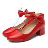 New Thick Heel, Middle Heel Buckle with Bow, Light Mouth Single Shoes, Women's Large Size Shoes.