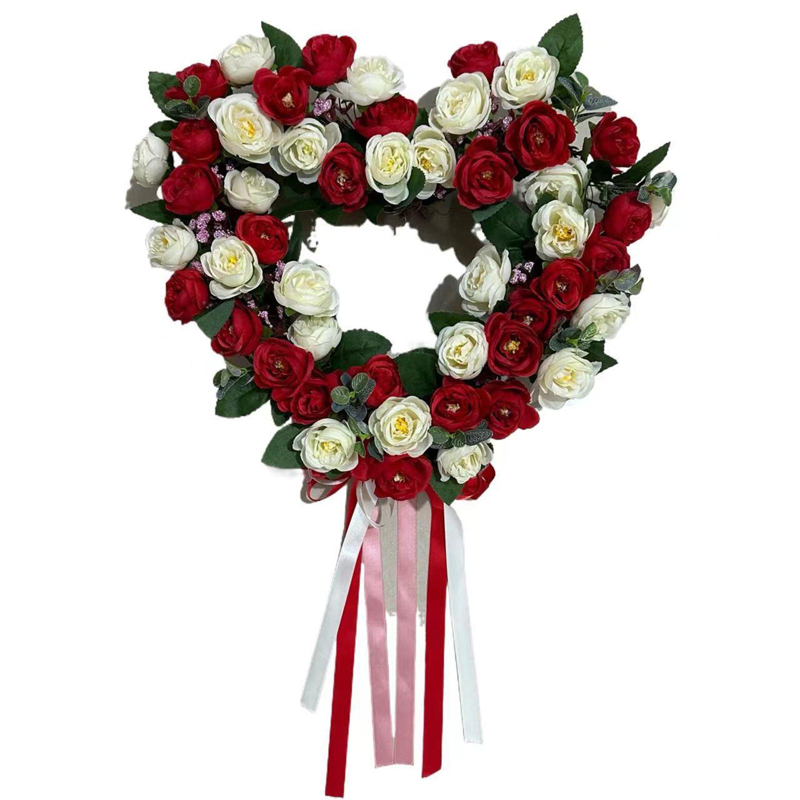 

35cm Artificial Flower Wreath Heart,Shaped Door Decoration, Door Hanging, Rose, Wedding Room Decoration One Size червоний