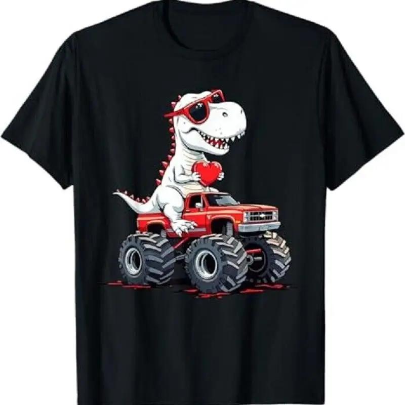 Valentines day Dinosaur Monster Truck with Heart Boys Girls T Shirt