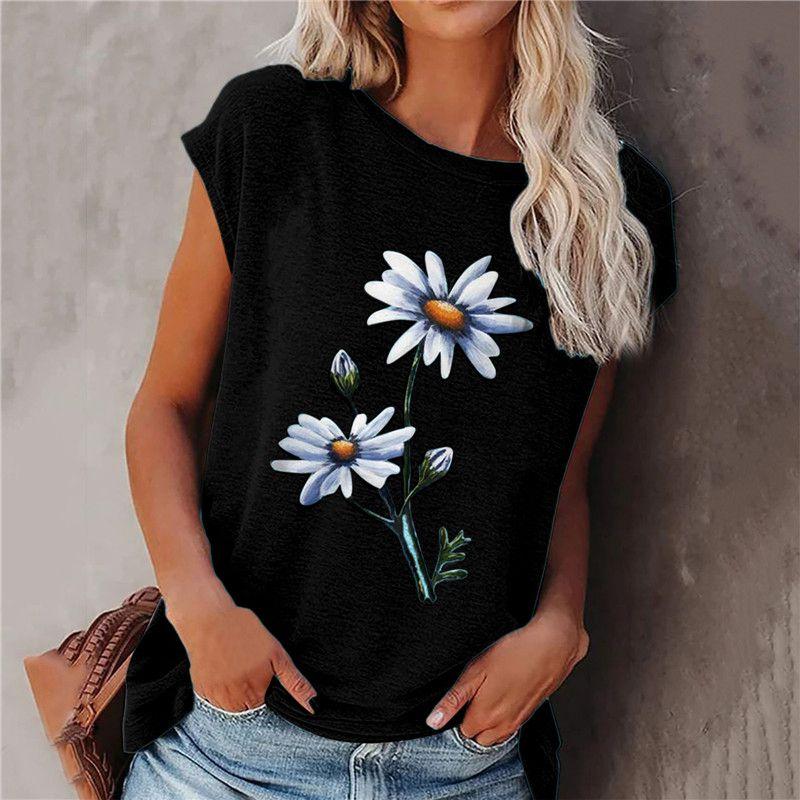 

Sleeve Floral Womens Casual Ladies Round Neck Short Loose Tops T Shirts Blouse