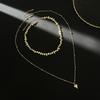 Fashion Metal Love Pendant Stacked Long Necklace, Irregular Gravel Round Bead Chain Necklace