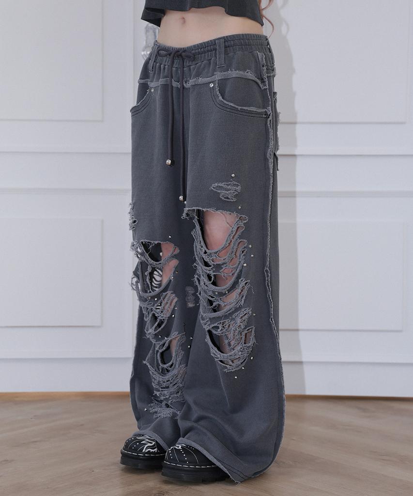 Chelikwili Damage Stud Jogger Pt -Washed Charcoal