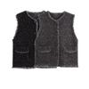 2025 Spring Women's Tassel Sesame Dot Knitted Vest - European & American Style, Single-Breasted with Pockets