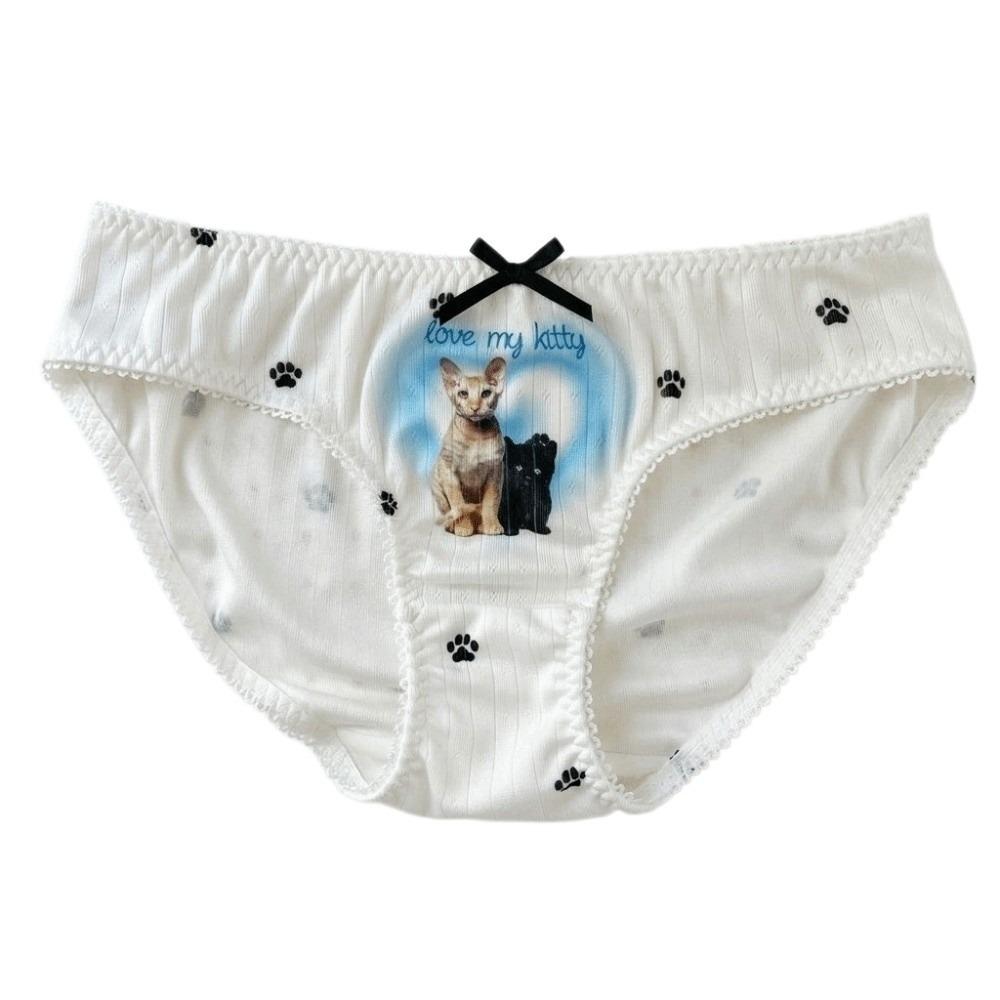 Lolita Cat Paw Briefs Kawaii Dog Pattern Panties Low Waist Puppy and Kitty Printed Panties  Women L-Kitty