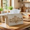 1pc of 2D Flat Printed Luxury Decorative Tissue Box Featuring a Non-Authentic Embroidered Baroque Golden Scroll Design. It Is Easy To Clean And Ideal 
