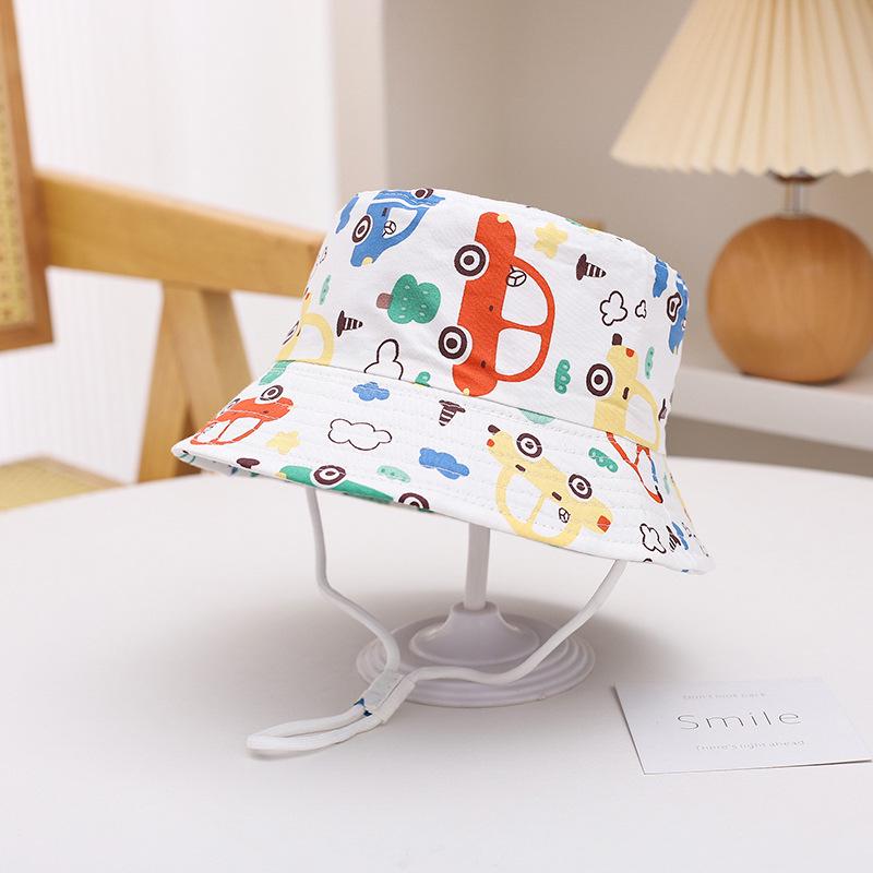 2025 Children's Cartoon Bucket Hat: Cute Car & Dinosaur Print, Summer Cotton Beach Fisherman Hat
