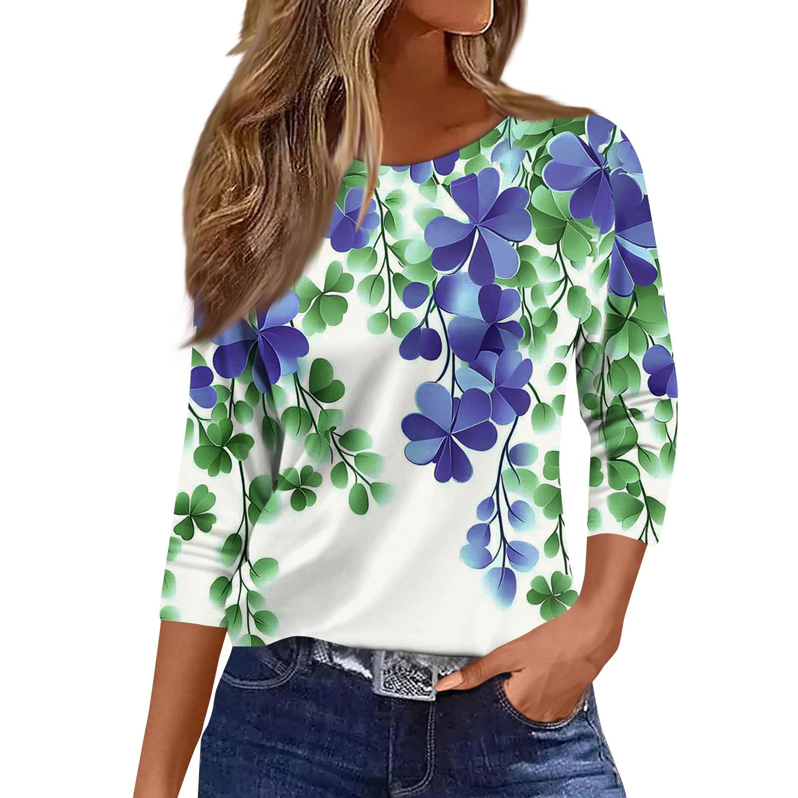 

Женские топы с рукавами 3/4, цветочный принт, винтажная мода, повседневные свободные рубашки с круглым вырезом больших размеров XL белый