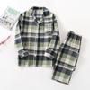 Spring and Autumn Men and Women Cotton Double Gauze Long Sleeve Trousers Suit Couple Summer Thin Pajamas Home Service Plus Size