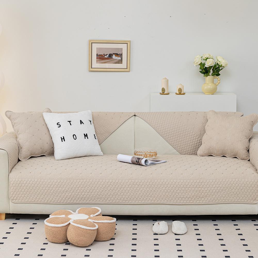 Four Seasons Universal Cotton Sofa Cushion Fabric Modern Simple Double-Sided Pure Cotton Embroidery Sofa Cushion Winter Sofa Covers
