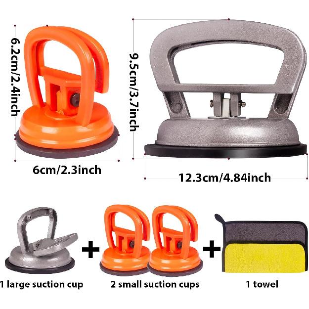 Dent Puller Suction Cup Kit - Paintless Car Body Repair Tool For Dent Removal, Aluminum Alloy Heavy Duty Suction Cups With Thickened Rubber Base For