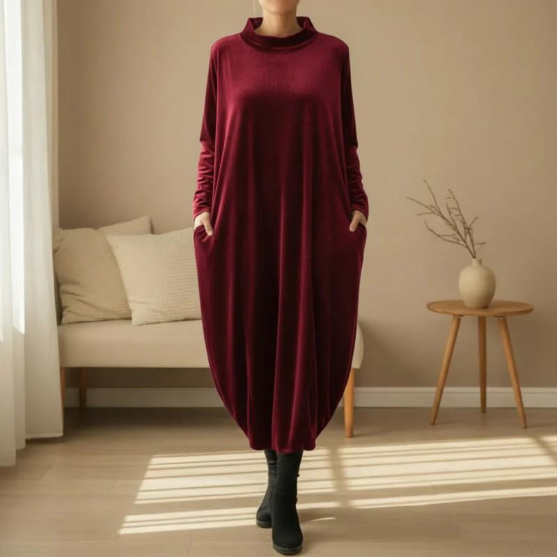 Womens Oversized Loose Fit Long Sleeve Round Neck Midi Dress Winter 2026 Korean Style