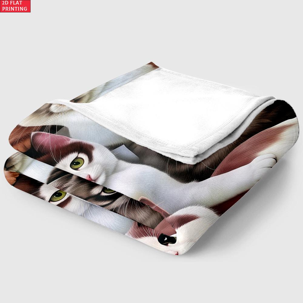 Cute Kitten Print Flannel Blanket,Soft Cat Throw Blanket for Bed Sofa,Cozy Cat Lover Gift, Aesthetic Home Decor for Kids Adults