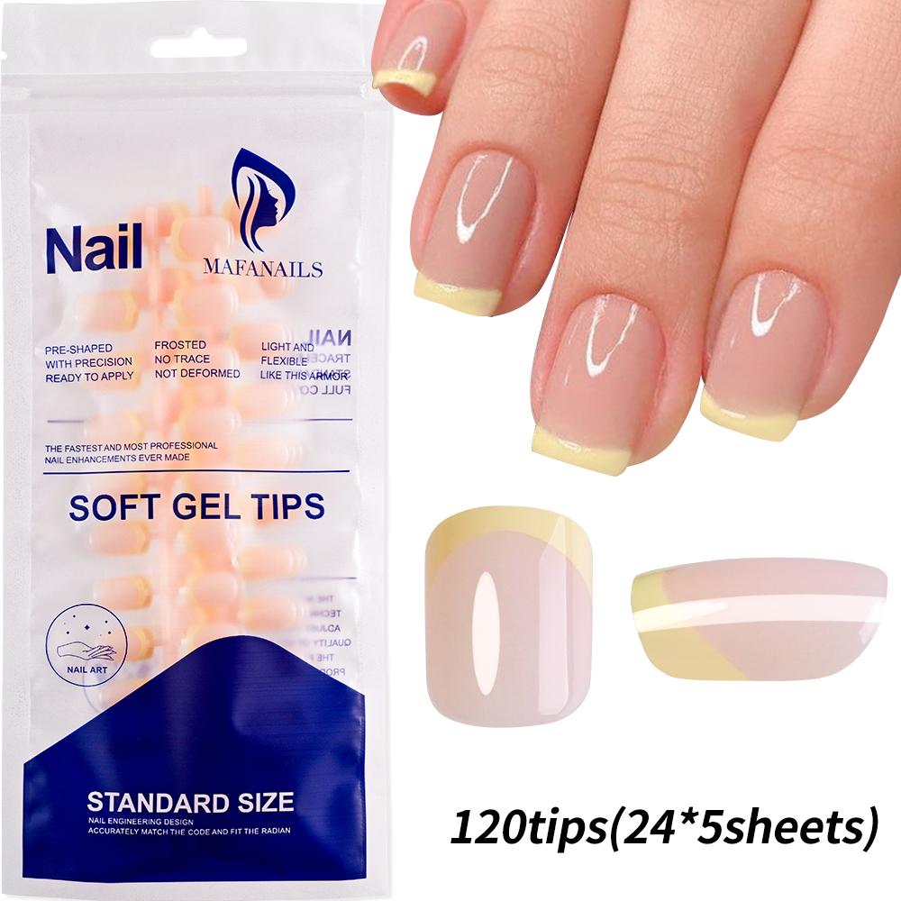 5Colors/120Pc Short Square French Press-On Nail Set Soft Gel Glossy Acrylic Full Coverage Nail Tips Purple Pink Ombre False Nail