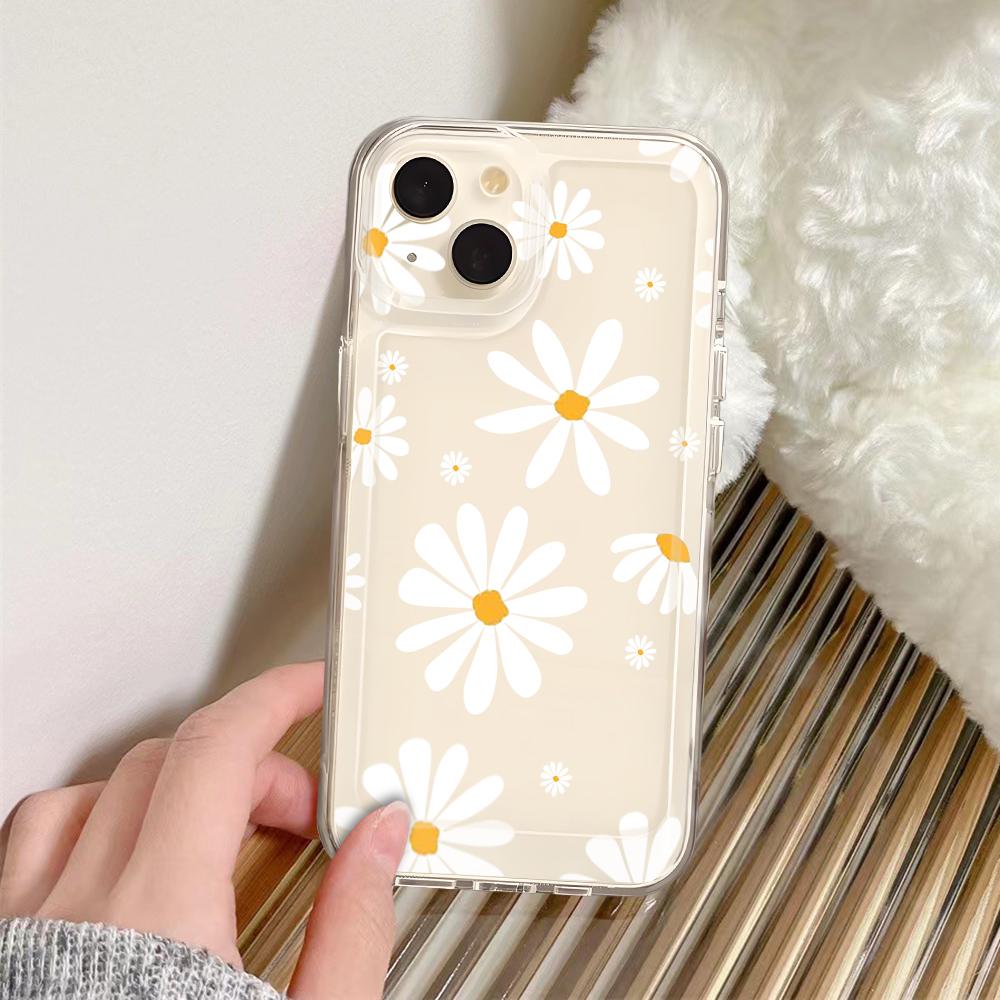 Summer Daisy Flower Phone Case For iPhone 16 15 14 13 12 11 Pro Max Mini X XS SE 7 8 Plus 16E Shockproof Soft Transparent Cover