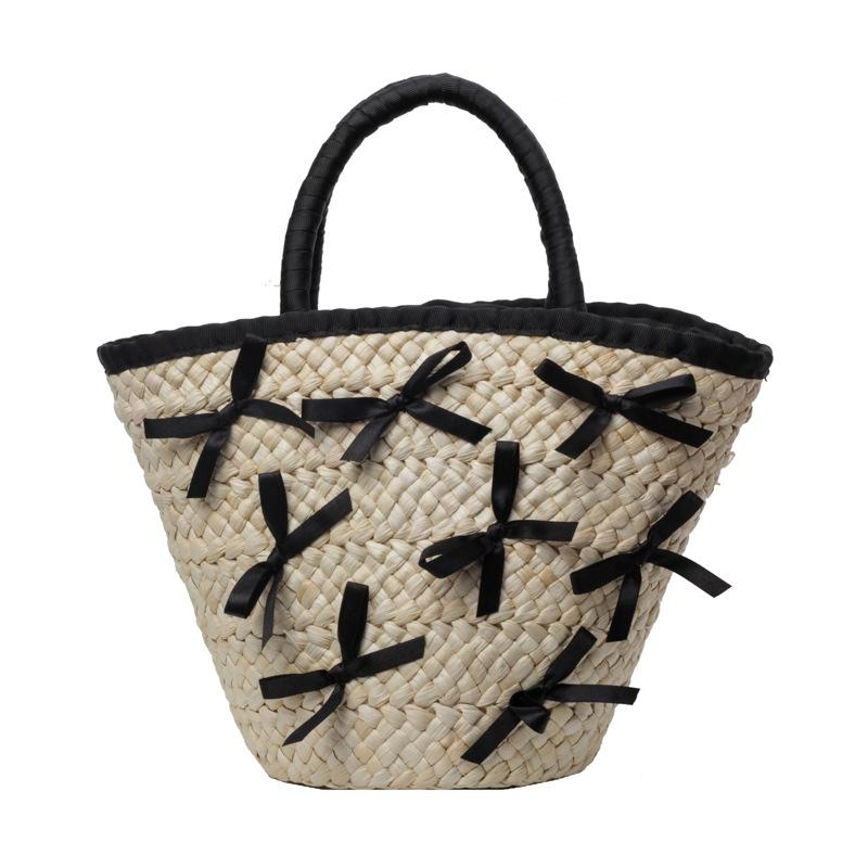

Женская сумка летняя портативная бантовая модная плетеная сумка для отдыха на море пляжная сумка чёрный