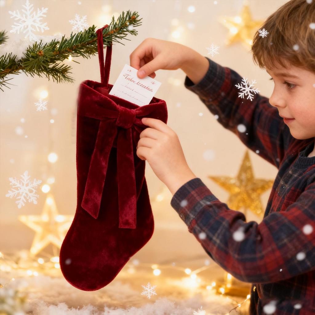 Christmas Stockings Velvet Holiday Decorations Velvet Bow Stockings For Christmas Tree Fireplace Mantel Stair Railing Wall Home