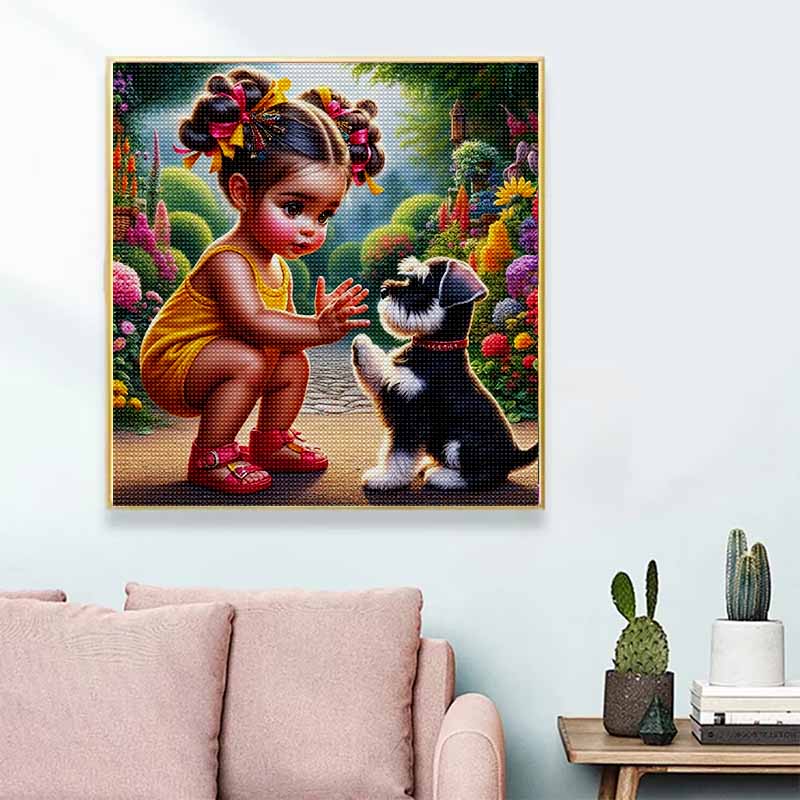 New Arrival 5D DIY Full Circle Diamond Painting "Girl and Dog" Embroidery Cross Stitch Home Decor Gift