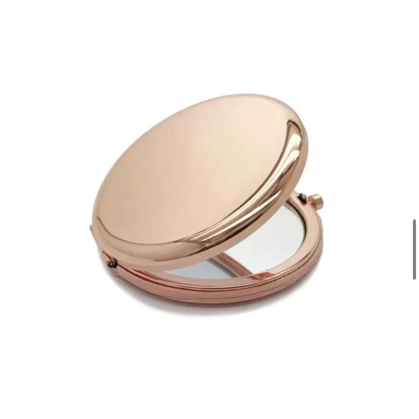 Portable Makeup Mirror Solid Rose Gold Color Metal Round Case Double-Side Pop-Up Pocket Mirror Beauty Cosmetic Mirror