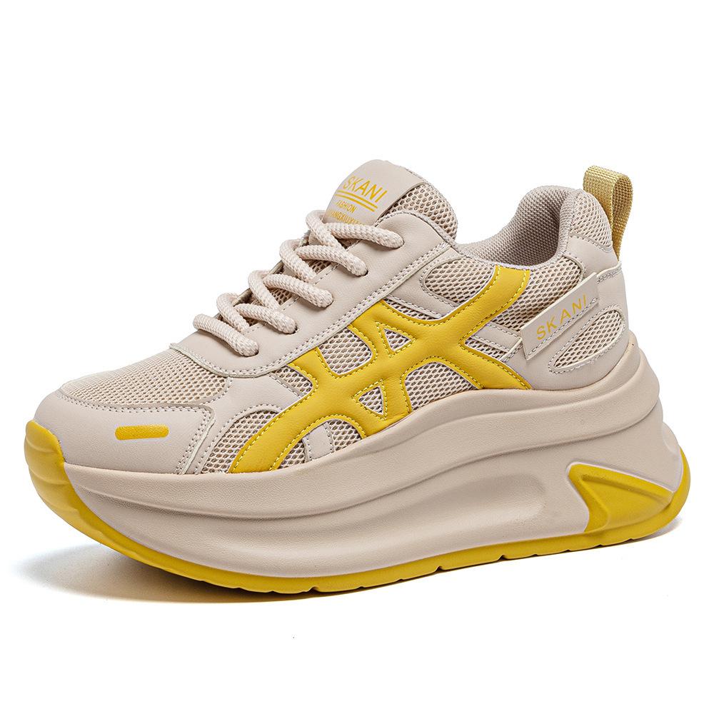 

2025 new summer mesh breathable little white shoes women s leisure sports comfortable flat bottom heightening board shoes hollow shoes 40