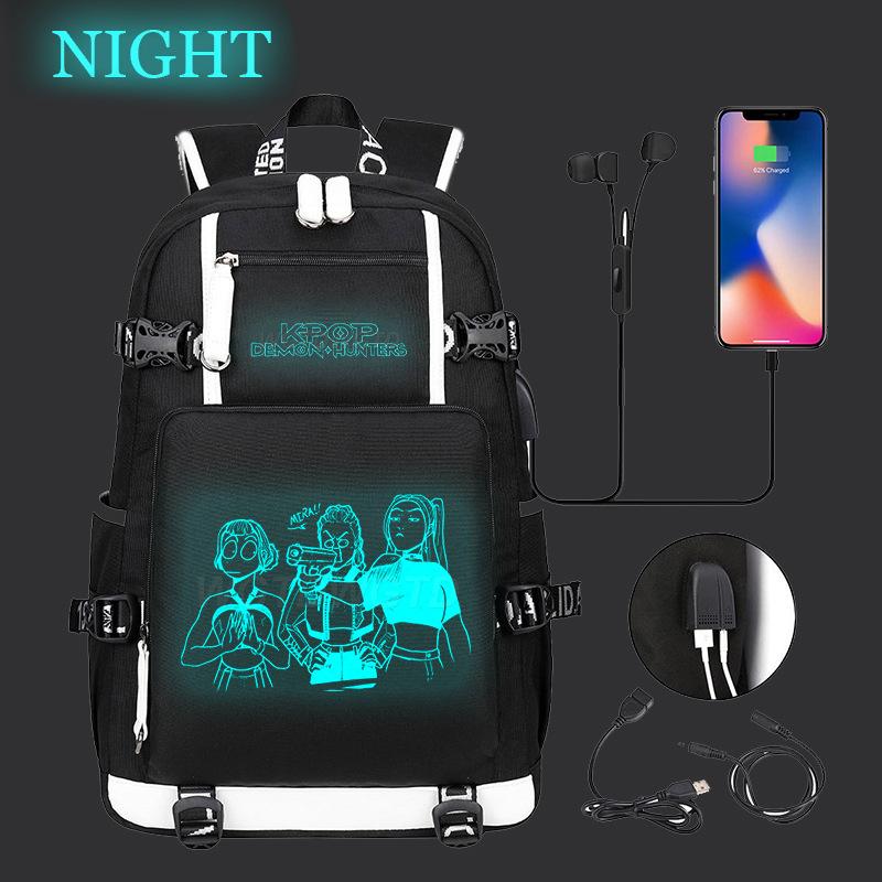 Kpop Demon Hunters Luminous School Bag Multifunctional with USB Backpack Fashion Student Casual Backpack