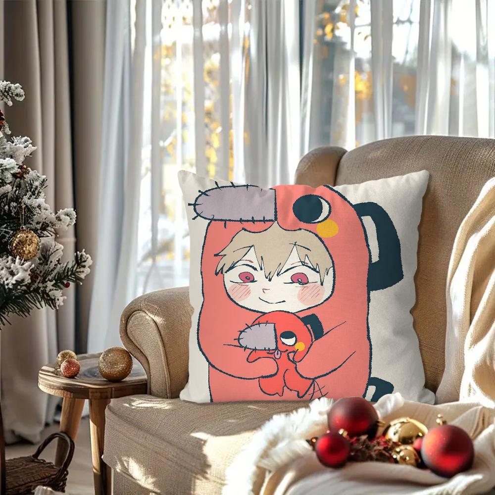 Pochita Japanese Anime Chainsaw Man Pillow Case Square Pillow Bedroom Sofa Leisure Comfort Car Living Room Home Decoration 40X40