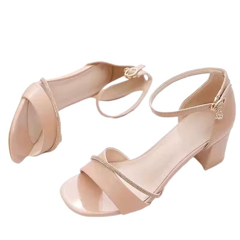 High Heeled Sandals Women 2025 Summer New High-End Rhinestone Fairy Comfortable Word With Thick Heel Women Roman Sandals