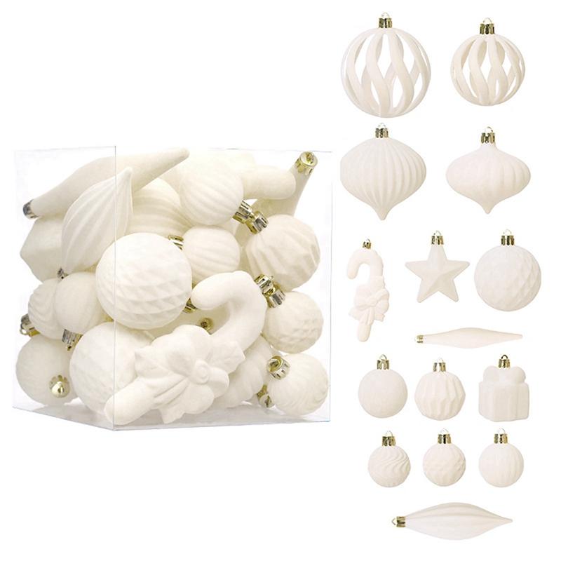 

28PCS Christmas Balls Ornaments Multi Shaped Assortment Flocked Christmas Hanging Balls Decor Xmas Tree Hanging Baubles Pendants
