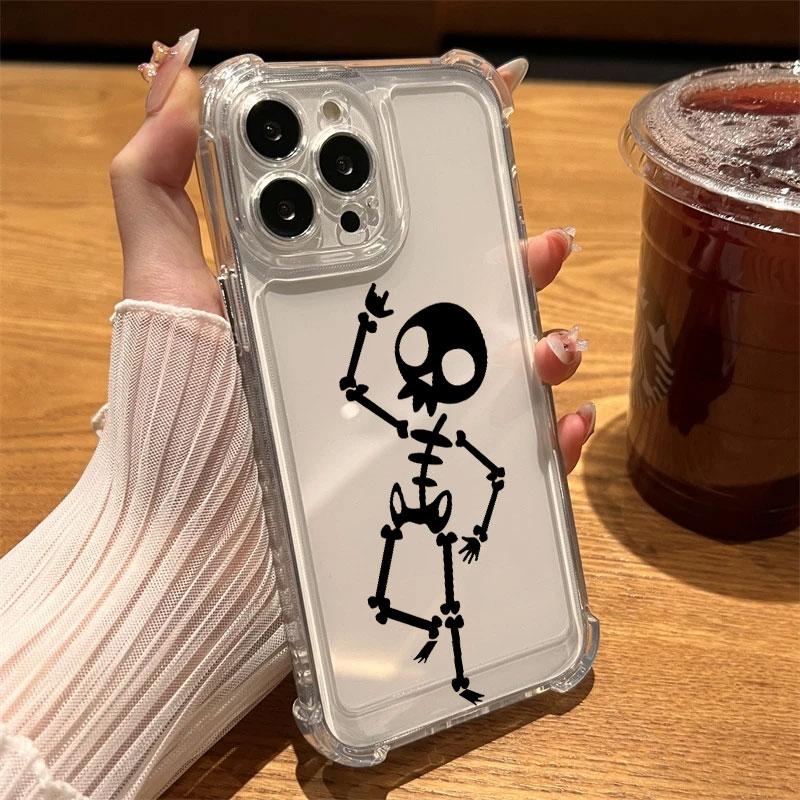 

Black Skull Cute Phone Case Clear For iPhone 17 16 14 15 11 12 13 Pro Max 16E 15 16 Plus 17 Air Soft Shockproof Anti-fall Cover iPhone 11 Pro