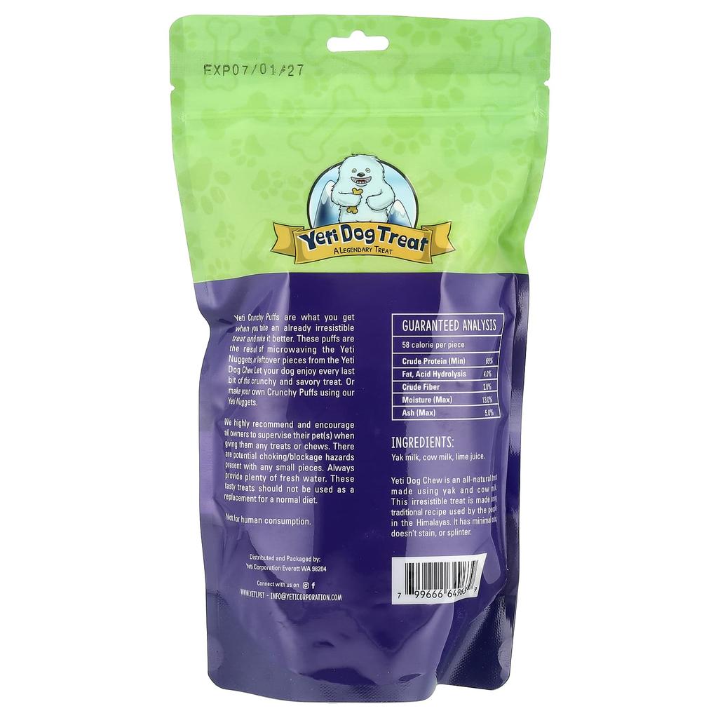Yeti Dog Chew, Crunchy Puffs, For Dogs, All Sizes, 3.5 Oz