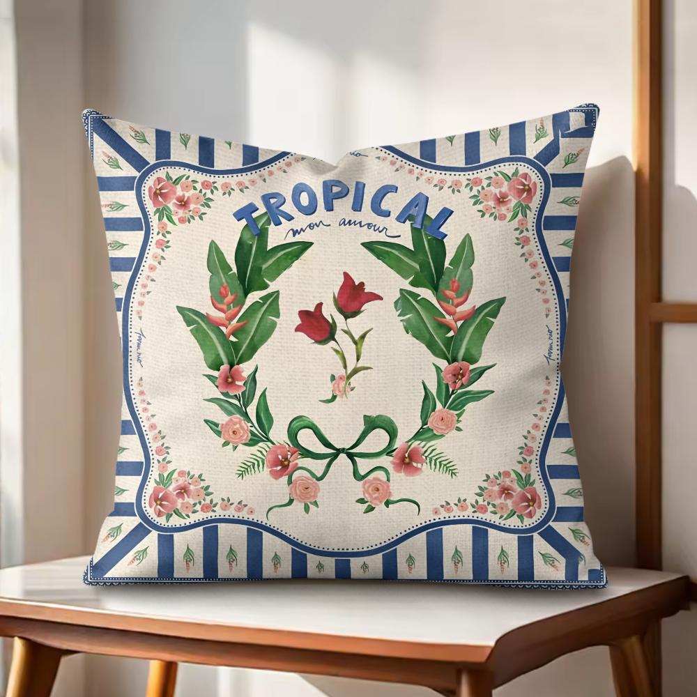 Simple Retro Cushion Cover Natural Linen Organic Fabric DoubleSided Printing Couch Pillow Covers Home Decor