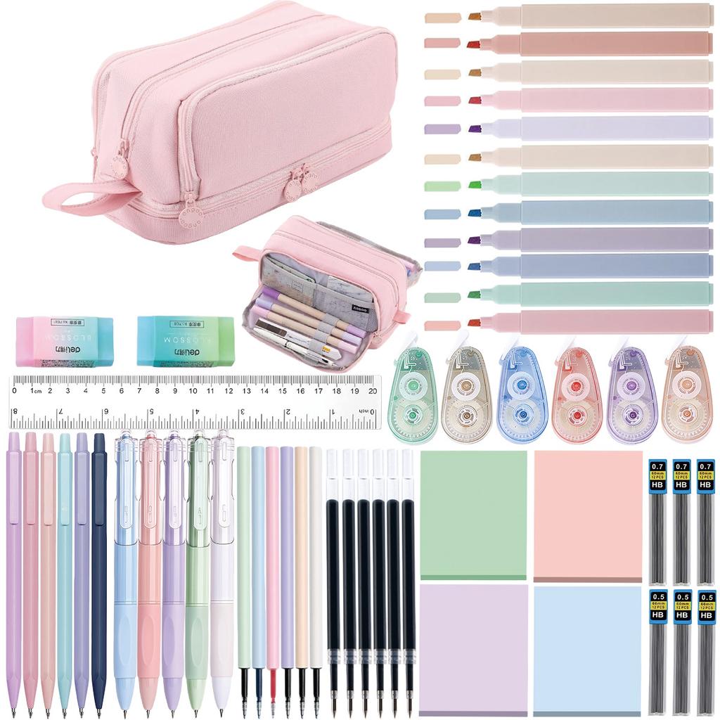 Kit Cancelleria Ritorno a Scuola per Bambini, Set Scatola Regalo con Matite, Gomma, Righello, Temperino, Forbici, Premio per Materiale Scolastico