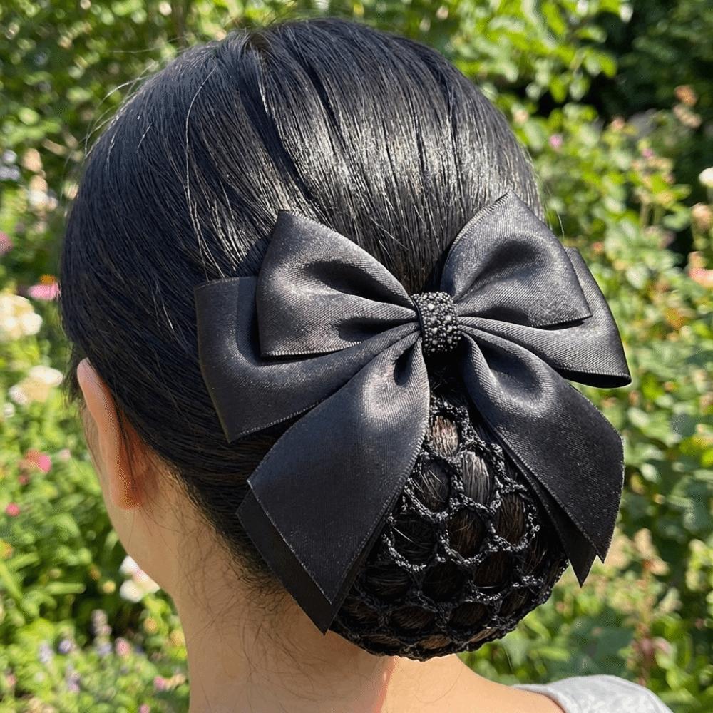 Elegant Bowknot Net Bun Hair Cover Multiple Colors Net Bun Snood Spring Clip  Vocational Work