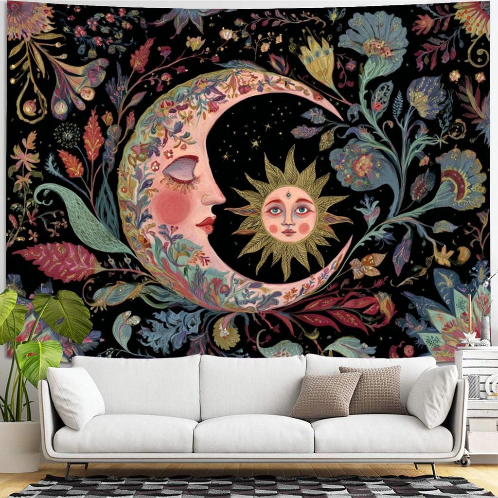 Retro Sun and Moon Totem Digital printing polyester wall hanging tapestry decorative Living room bedrooms Office background gift