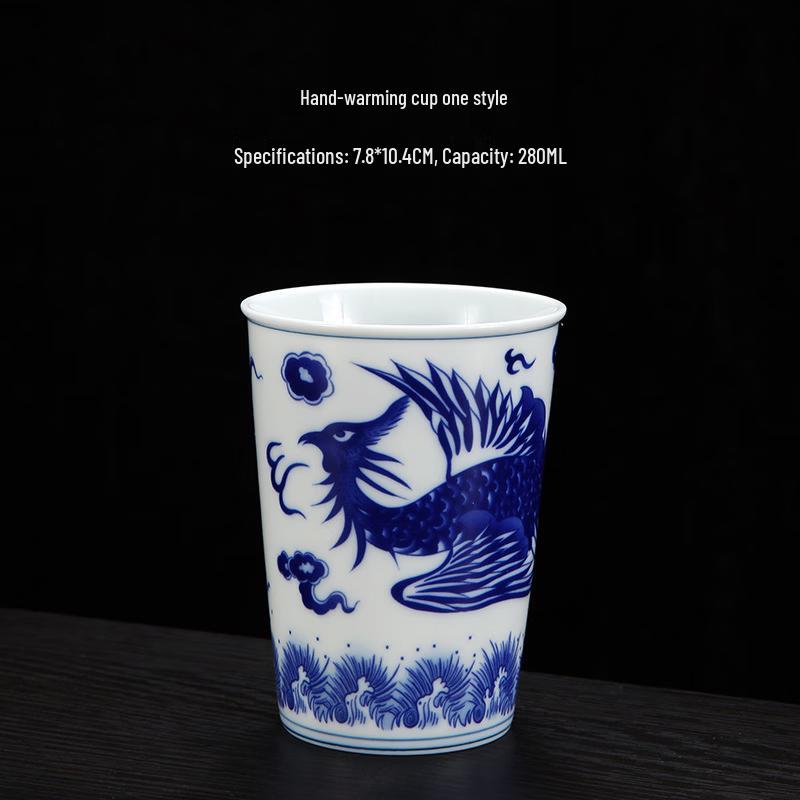Шанци Сине-белый фарфор Дракон и Феникс Керамическая чашка