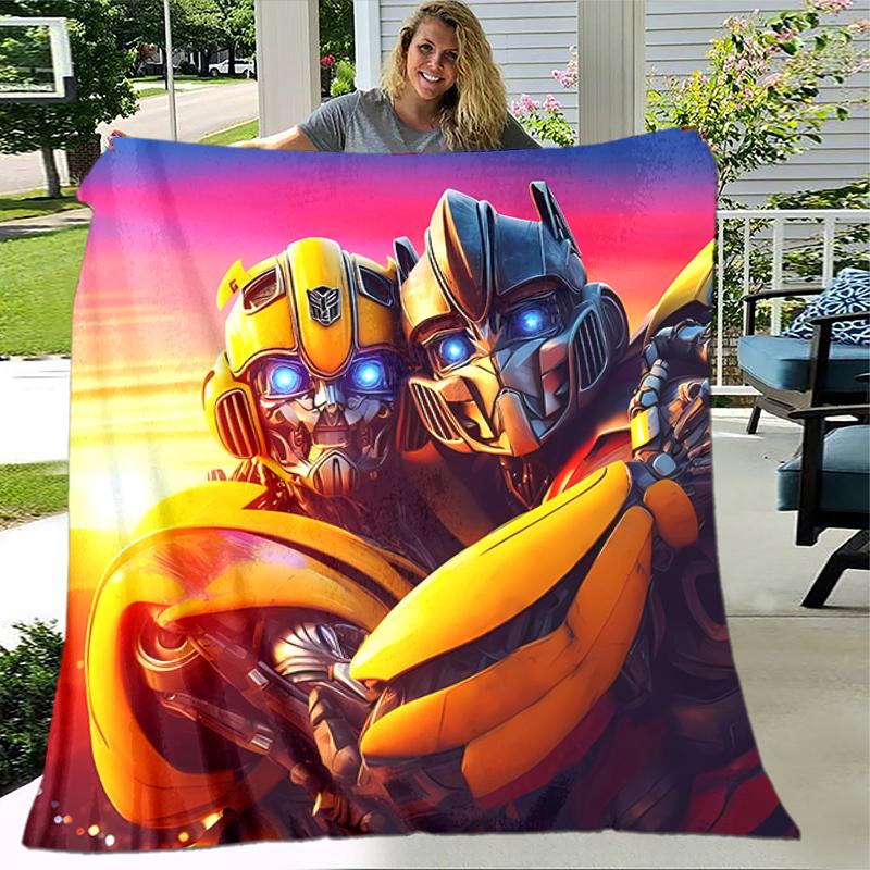 1pc Blanket Bumblebee and Optimus Prime Print Design, Lightweight Blanket for Sofa, Bed- Soft &Warm, Gift for All Seasons like Christmas, Halloween