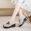 Fashion GKTINOO Flowers Hollow Women Shoes Mom Slippers Summer Peep Toe Wedges Sandals Genuine Leather Lady Slides Platform Shoes Woman