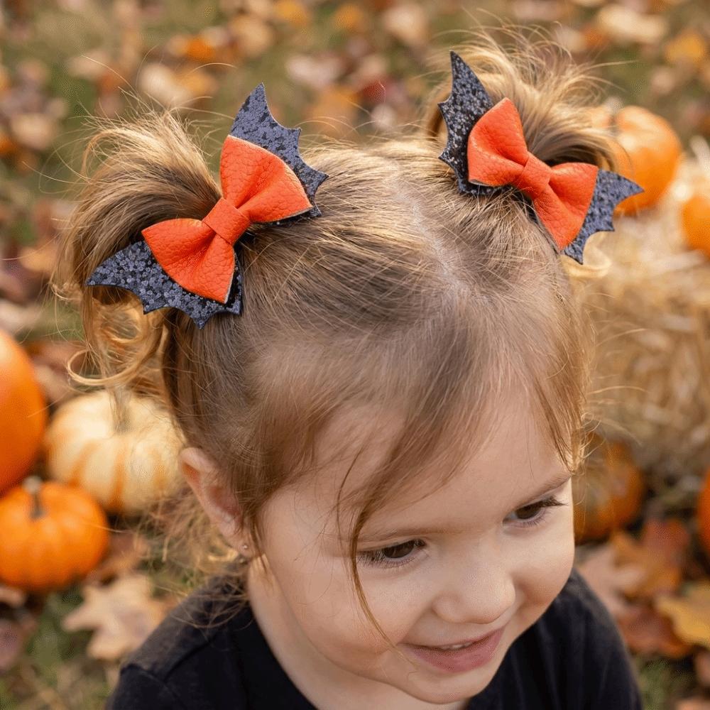 2 pcs/set Double Layered Halloween Barrettes Bow Sequins Hairpin Bat Wing Hair Clips Girl