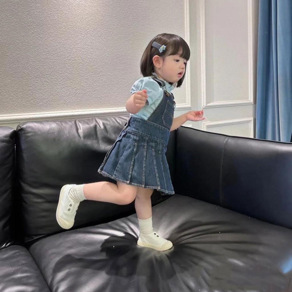 2024 Trendy Korean Style Girls' Summer Two-Piece Overalls Dress Set