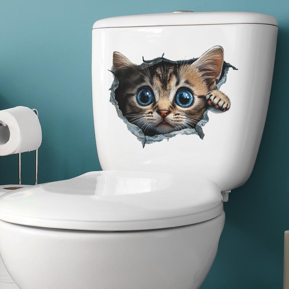 3D Visual Effect of Broken Walls Cute Little Cat Bedroom Living Room Entrance Hall Home Background Beautification Wall Stickers