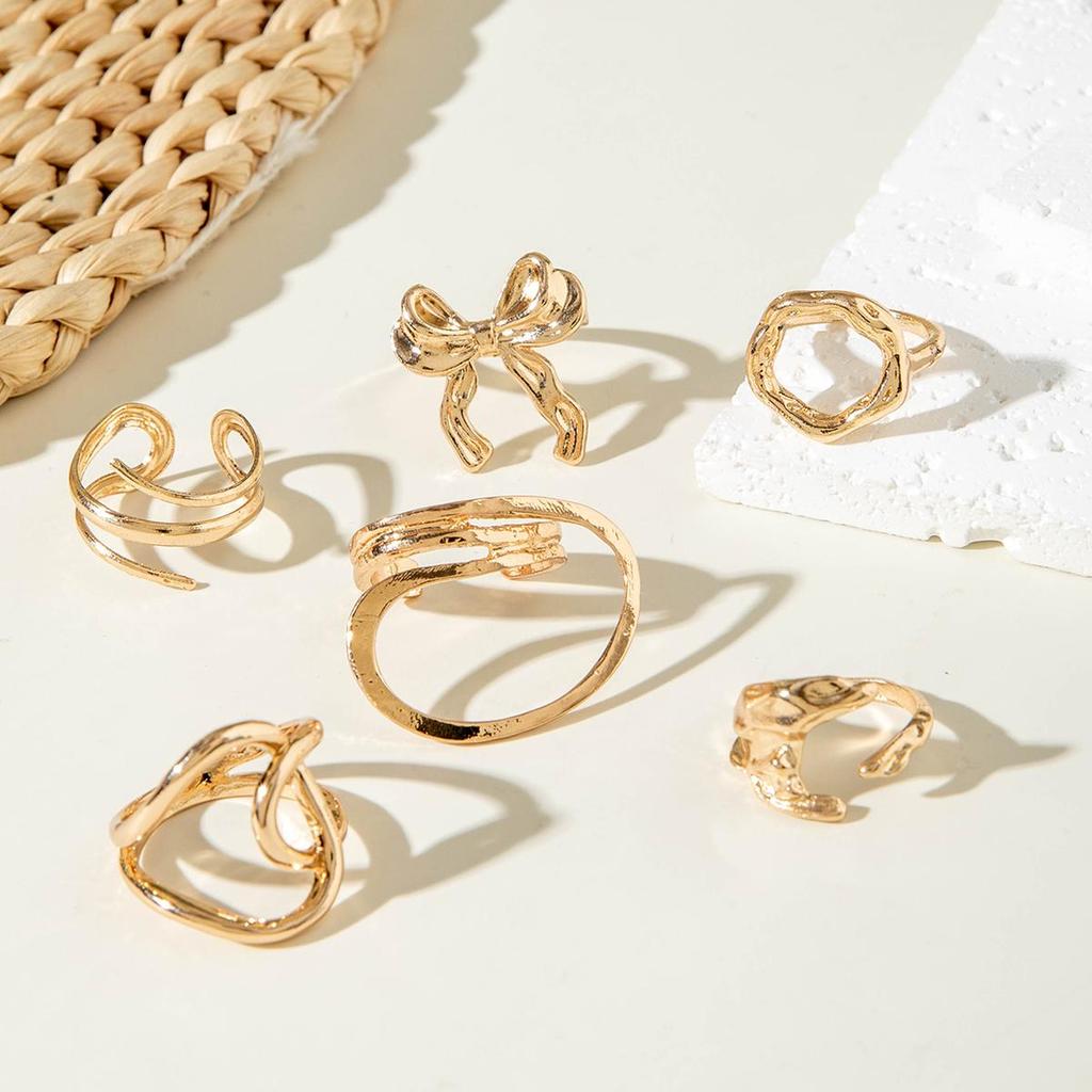 Fashion Creative Bow, Moon Geometry, Heavy Metal Ring, Personalized Irregular Six Piece Ring Set, Women's Jewelry Set