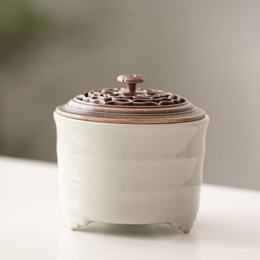 Stylish Ceramic Incense Burner with Lid, Metal Mesh, and Spiral Incense Sticks, Cones, and Container, Ideal for Buddhist Altars, Pets, Yoga, Reading,