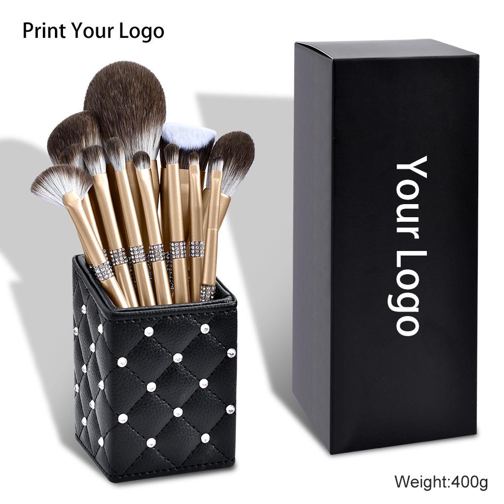 Set di 12 Pennelli da Trucco Color Oro Champagne con Setole Morbide per Ombretto, Cipria, Fondotinta e Correttore.