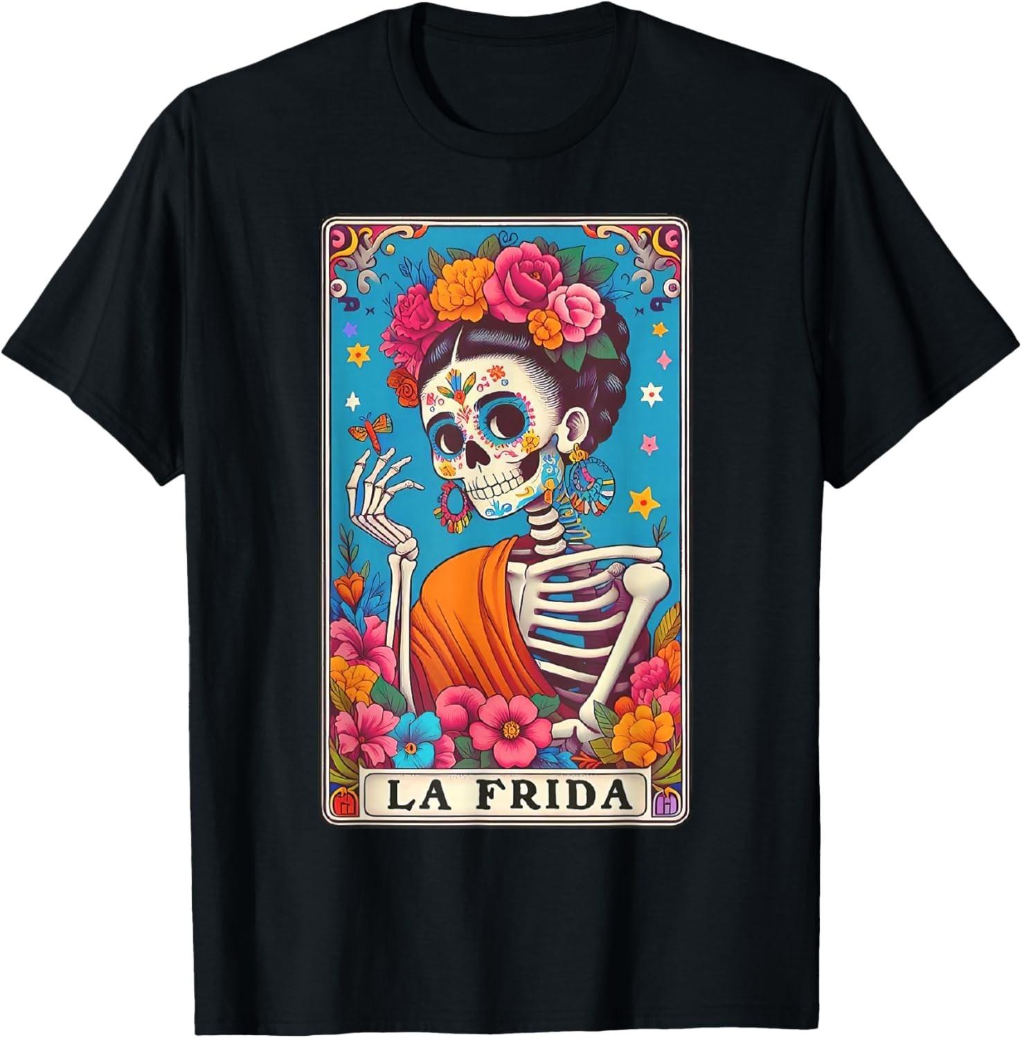 La Frida Tarot Card Dia De Los Muertos Sugar Skull Halloween unisex T-Shirt Mens Womens Tees Top XL
