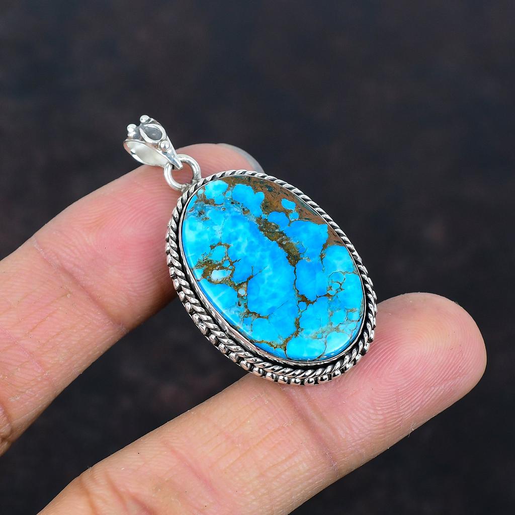 Tibetan Turquoise Pendant Gemstone Pendant Handmade Jewelry 925 Sterling Silver Pendant Decent Pendant Gifts for Wife Silver Elegant Jewelry