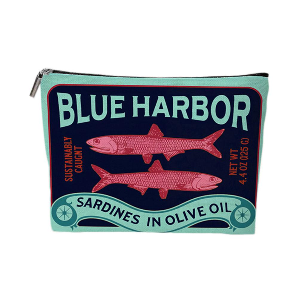 

Cartoon Sardine Printed Makeup Bag Women Zipper Cosmetic Organizer Cloth Handbag Box Shape Portable Toiletry Case For Girls